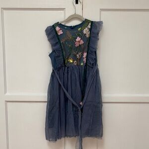 Floral Embroidered Blue Kids Dress
